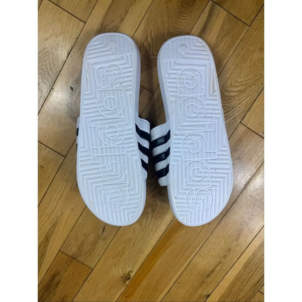 New Adidas Men’s Black and White Slides Size 17